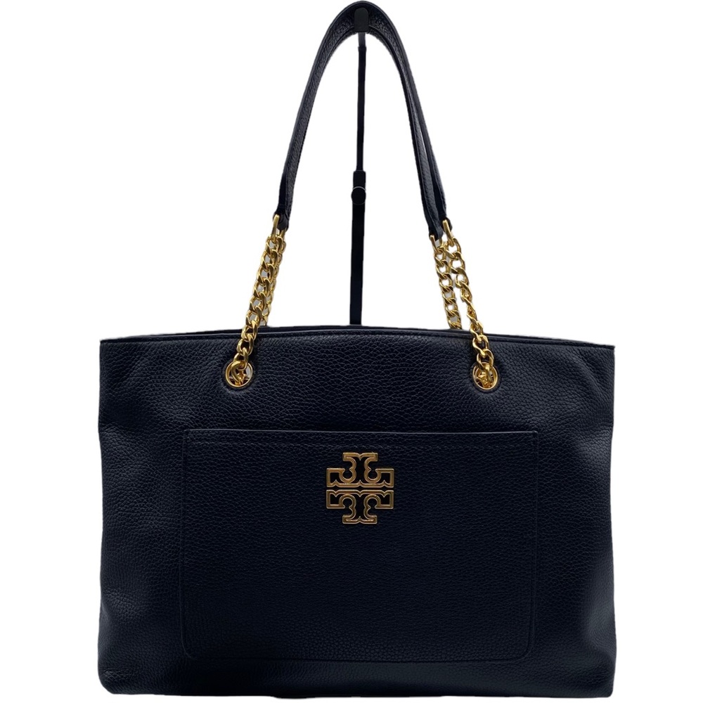 Tory Burch Britten Satchel Black Leather Shoulder Bag with Gold-Tone Hardware
